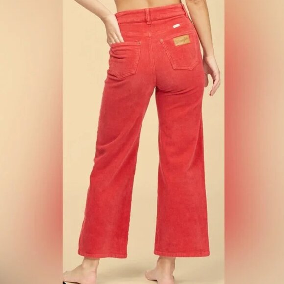 Wrangler Pants - BILLABONG x Wrangler The Retro Red Corduroy High Waisted Pants Straight Leg 28